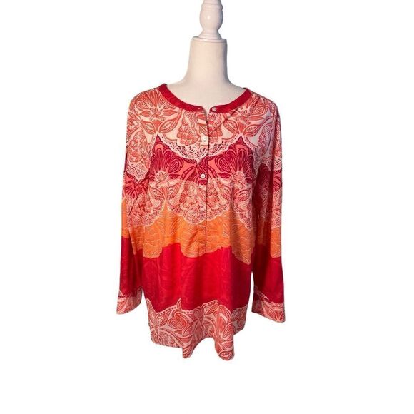 Land’s End light cotton orange and floral 1/2 button tunic - 14 - Picture 1 of 8